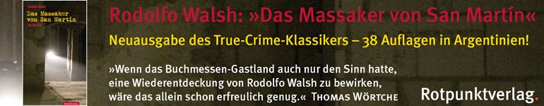 Sein dokumentarischer Roman Das Massaker von San Martin berichtet von der Verhaftung und Exekutierung einer Gruppe junger M&auml;nner, die im Verdacht stehen, in einen Aufstand gegen die Milit&auml;rdiktatur verwickelt zu sein. Walsh ist der Sache mit den Mitteln des investigativen Journalismus nachgegangen und hat uns eine wahre Geschichte vorgelegt, spannend wie ein Krimi. In seinem &auml;u&szlig;erst lesenswerten Nachwort weist Erich Hackl wiederholt auf Rodolfo Walsh aussergew&ouml;hliches politisches Engagement hin.